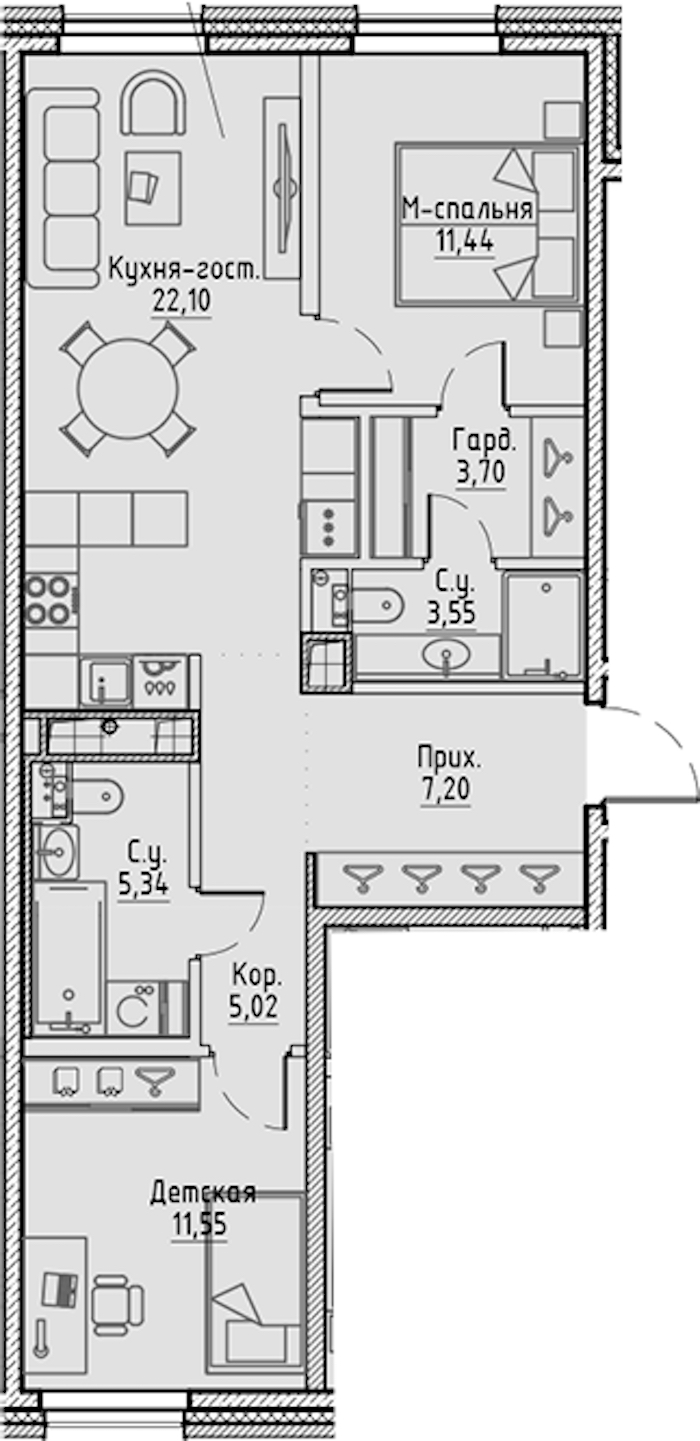 2-комнатная квартира 69.9 м², 3/10 эт., ЖК «LEGENDA Сампсониевский 32»